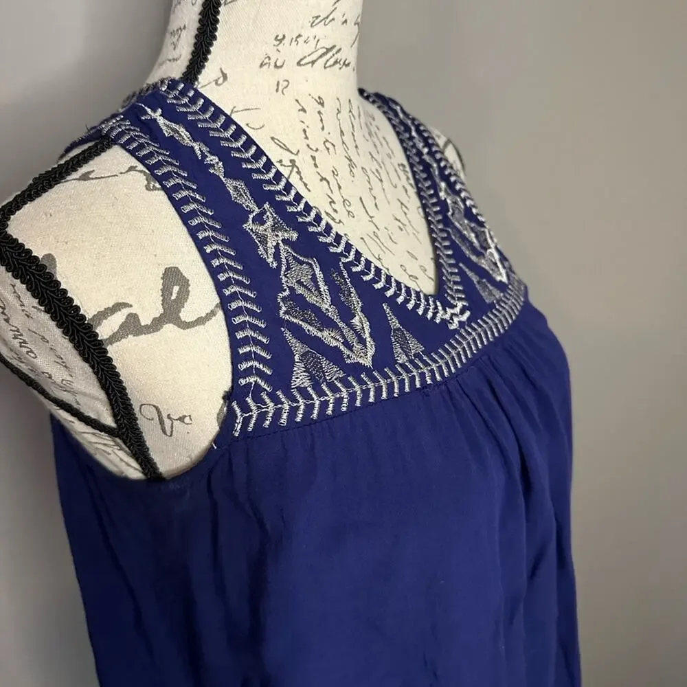 Simply Irresistible V-Neck Sleeveless Blouse Blue and Silver Size Small